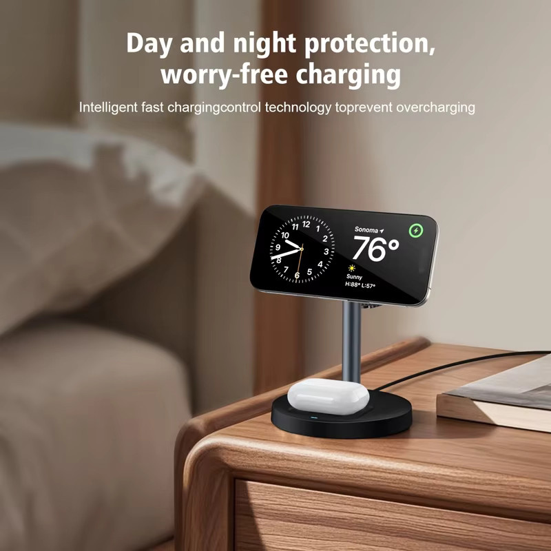 VIKEFON 3-in-1 magnetisches kabelloses Ladegerät mit verstellbarem Ständer für iPhone, iWatch und AirPods Pro in Schwarz und Weiß - Bild 3