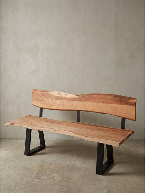 KADIMA DESIGN Esszimmerbank aus Massivholz Akazie mit Lehne und Baumkante, braun, B/T/H: 160 x 60 x 83,5 cm - Bild 1