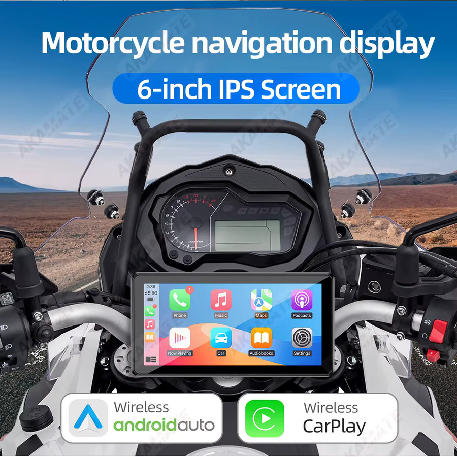 AKAMATE Motorrad Navigation Display mit 6 Zoll Bildschirm, Drahtlose CarPlay und Android Auto, Wasserdicht, Bluetooth, Schwarz - Bild 3