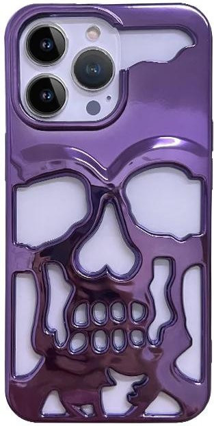 Stoßfeste iPhone Hülle mit Totenkopf-Design und matter Metall-Optik in Purple für iPhone 15 Plus, 14, 13, 12 und 11 Pro Max - Bild 1