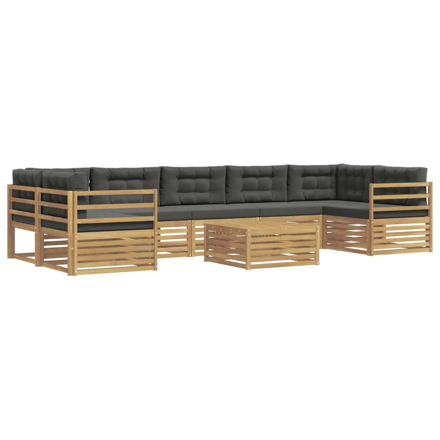 vidaXL Outdoor-Sofagarnitur aus Massivholz Akazie in U-Form, 8-teiliges Set mit Polstern, Weiß und Anthrazit - Bild 2