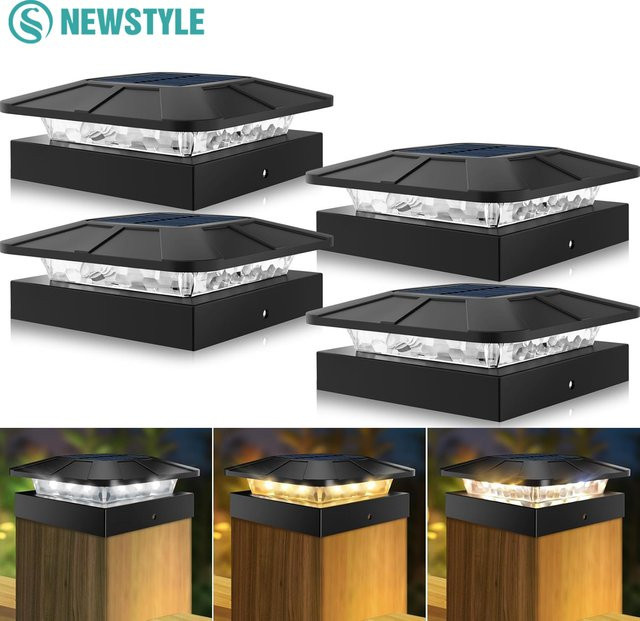 Solar-Pfostenkappenleuchten für den Außenbereich in Schwarz, 4 x 4 Zoll, wasserdichte Solar-Zaunbeleuchtung mit 3 Modi für Holz- und Vinylpfosten sowie Deck und Hof - Bild 1