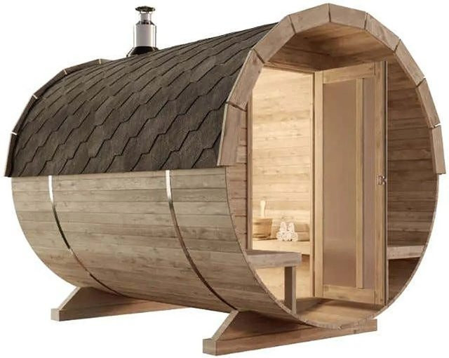 Finntherm Fasssauna Carrie aus Thermoholz in Braun mit Durchmesser: 215 cm und Tiefe: 280 cm - Bild 1