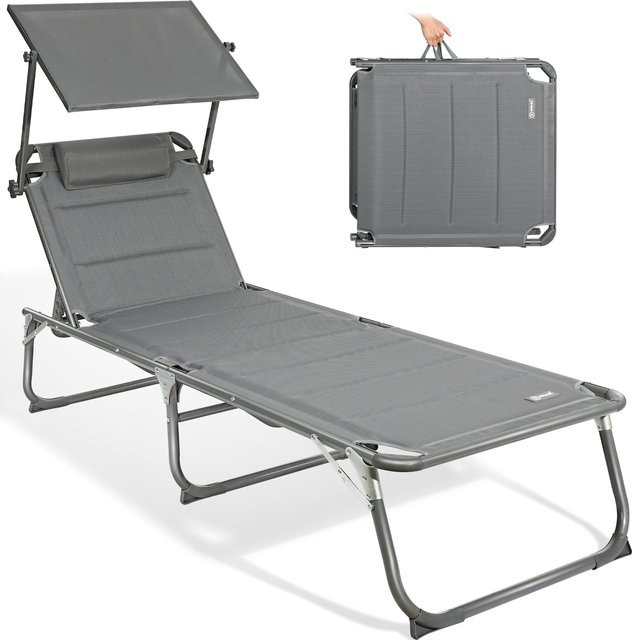HOMECALL Klappbare Gartenliege in Grau mit Textilene und verstellbarer Rückenlehne - Bild 1