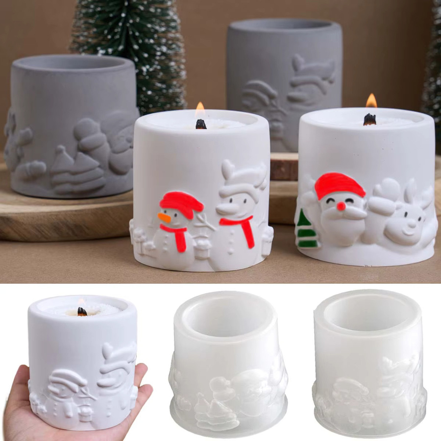 UDOCOOL DIY Weihnachtliche Relief Kerzenform für Santa Claus und Schneemann aus weißem Gips und Harz für deine Weihnachtsdekoration - Bild 2