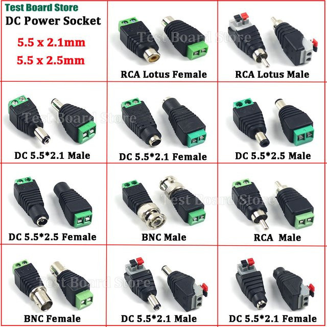 2er-Set DC-Adapter Set Männlich und Weiblich BNC-Anschlüsse Schwarz 5,5 x 2,1 mm / 2,5 mm für LED und CCTV-Kameras - Bild 1