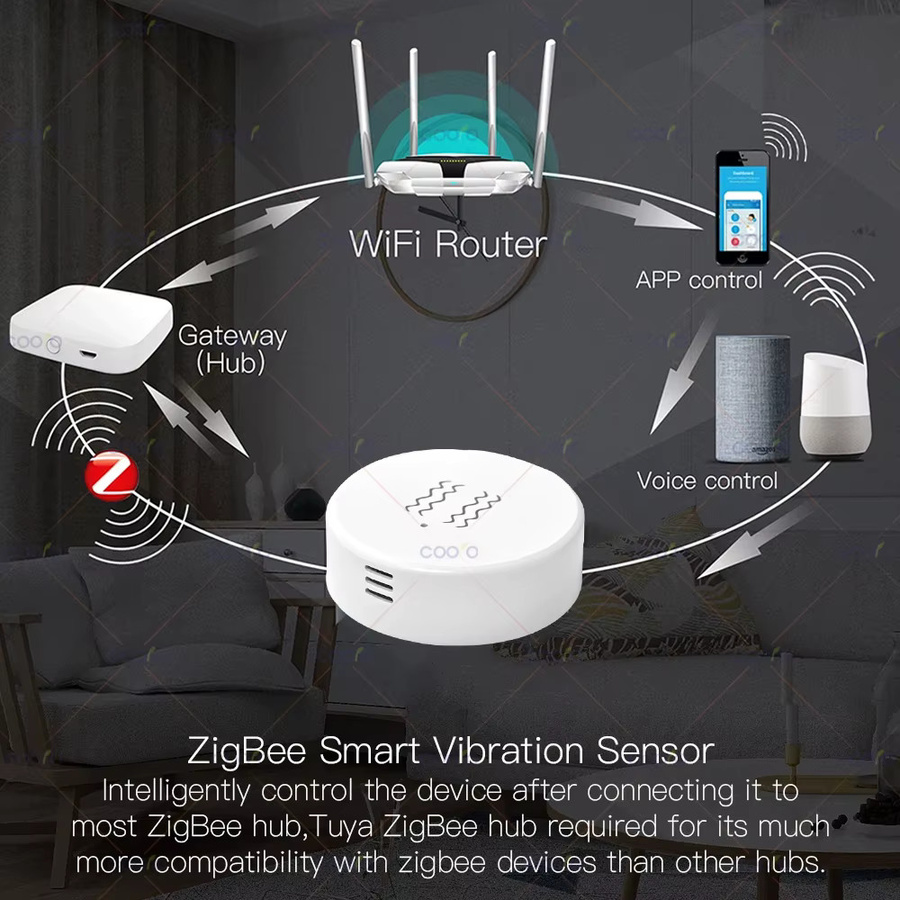 Tuya Zigbee Smart Vibration Sensor in Weiß zur Echtzeit-Überwachung und Bewegungserkennung via Smart Life App für deine Tür- und Fenstersicherheit - Bild 2