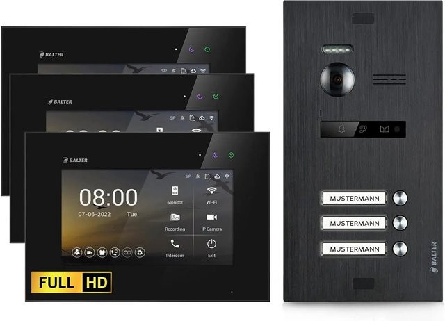 Balter EVO-HD Video-Türsprechanlage für Dreifamilienhäuser mit 3x 7 Zoll Monitor in Schwarz - Bild 1