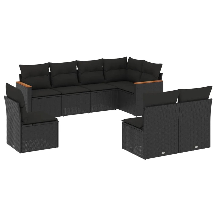 vidaXL 8-tlg Garten-Sofagarnitur in L-Form aus Polyrattan und Akazienholz mit Kissen, Schwarz - Bild 2