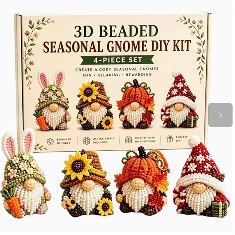 SUPRETTY 3D Perlen-Gnom DIY Bastelset, 4 Stile, Waldzwerg-Perlenset - Bild 1