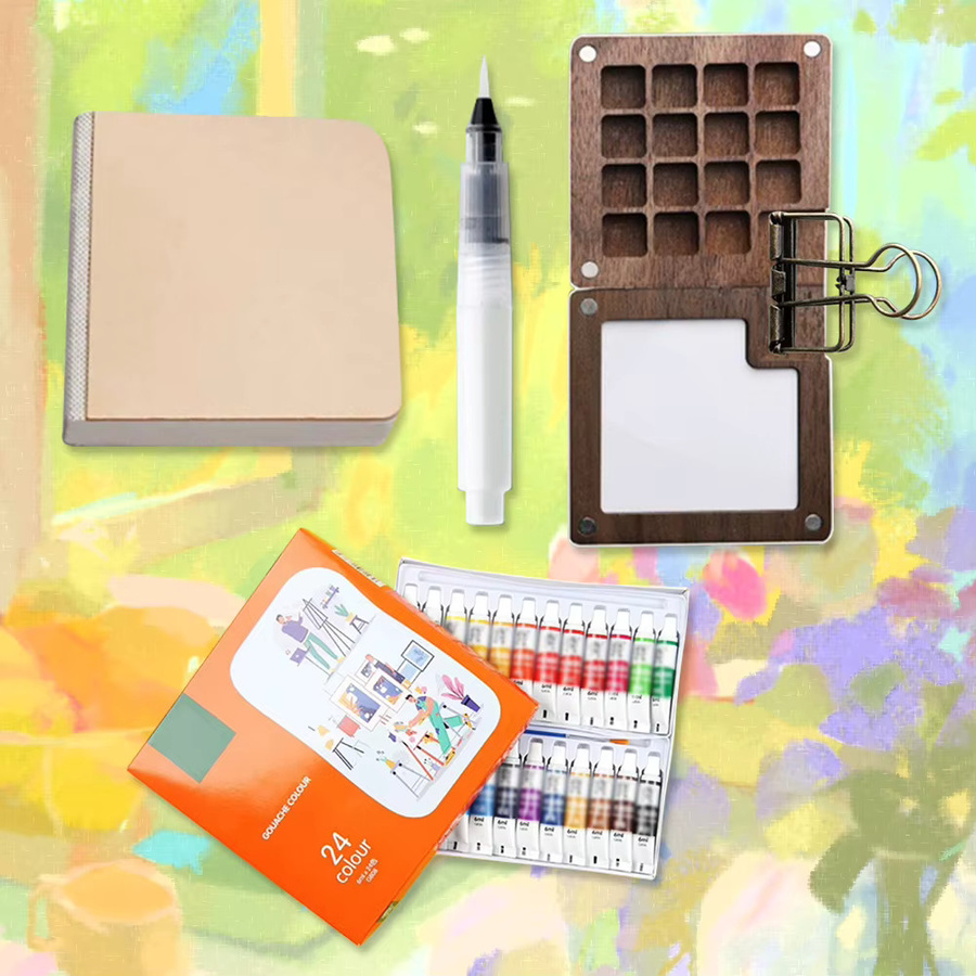 Tragbares Mini Aquarell Malset mit 15 Farben in Walnuss-Holzkasten für Künstler und Studenten - Bild 3