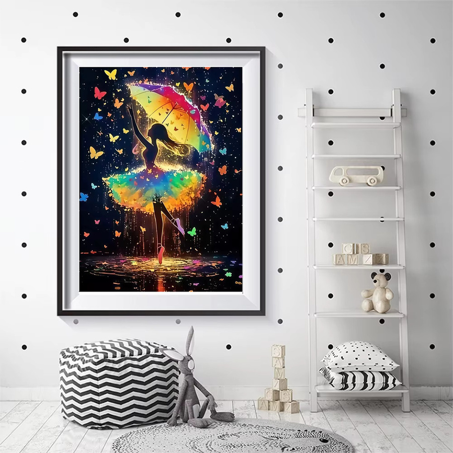 EverShine Diamond Painting Set Ballerina-Mädchen mit Regenschirm und Schmetterling, bunte Mosaik-Stickerei, B/H: 20 x 30 cm, Multicolor - Bild 3