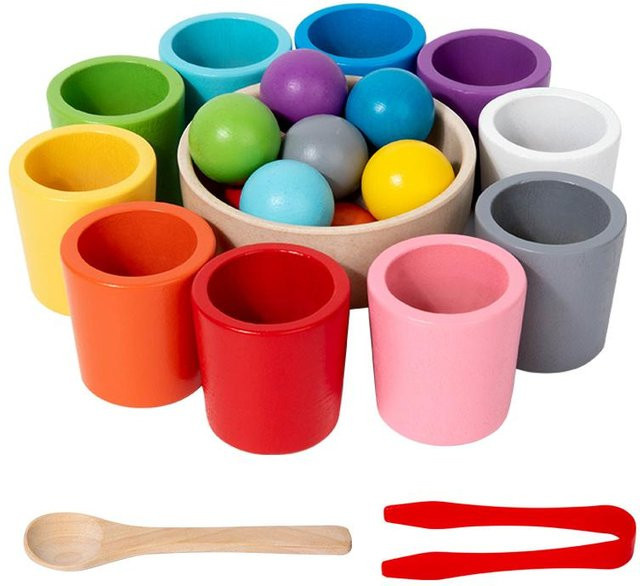 Montessori Holzspielzeug Farbbecher Zuordnungs-Sortierspiel, ab 3 Jahre - Bild 1