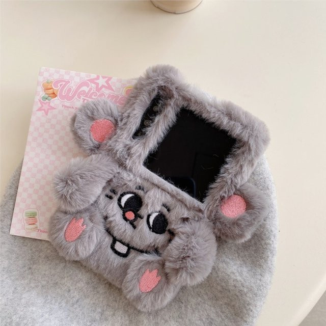 Niedliche Meiji Ratten Plüsch Handyhülle für Samsung Galaxy Z Fold und Z Flip in Grau - Bild 1