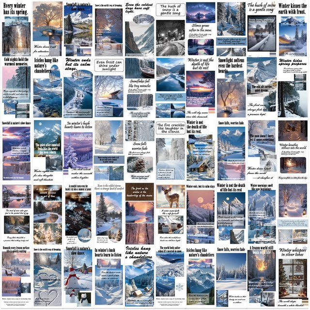 50 Stück Winter-PET-Aufkleber mit Text und Mustern, wasserfeste Aufkleber in Multicolour für Notizbücher, Koffer und Skateboard - Bild 1