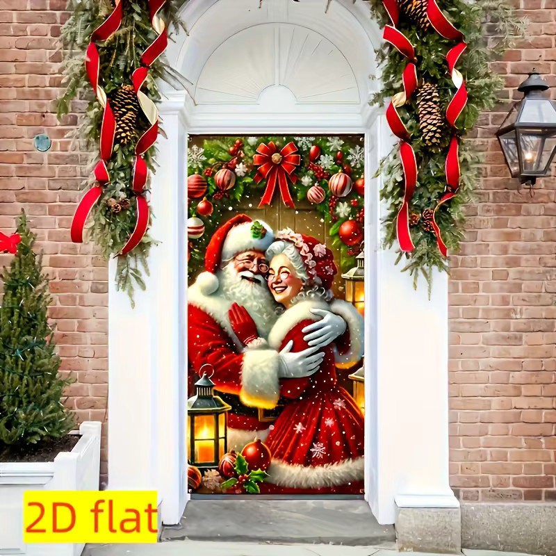 Weihnachtsvorhang mit Weihnachtsmann und Frau in Mehrfarbig als Stoffpanel - Bild 2