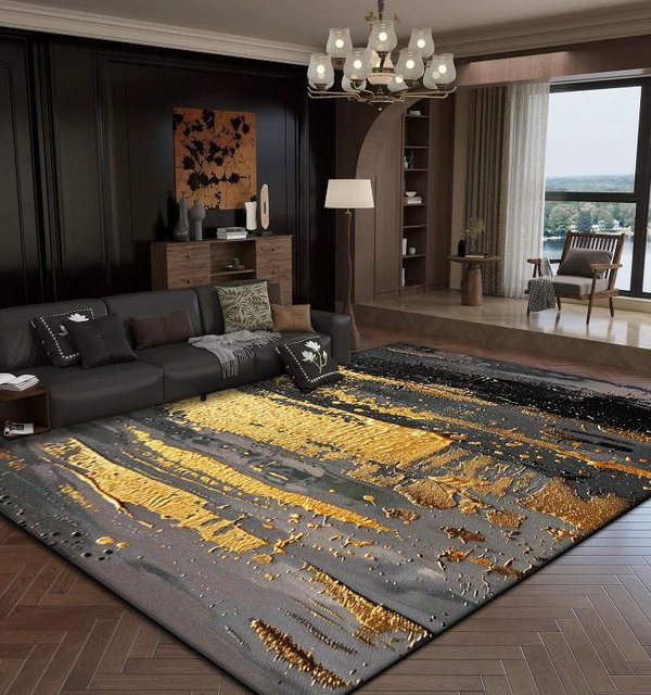 Karpetti Wohnzimmerteppich mit abstraktem Design in Gold und Grau, weich und rutschfest, B/B: 120 x 160 cm - Bild 1