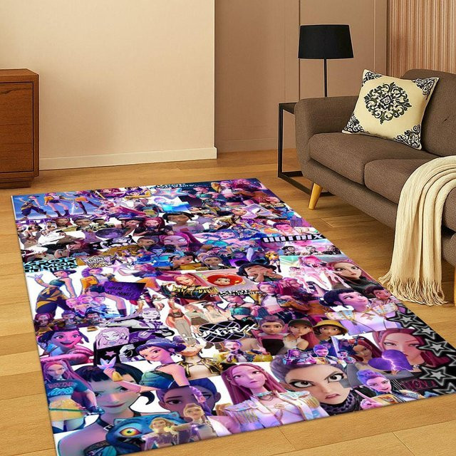 Kpop Dämonenjäger Rumi Mira Zoey Motiv Teppich, rutschfeste und waschbare Fußmatte für Wohnzimmer oder Schlafzimmer, B/T: 120 x 160 cm - Bild 1