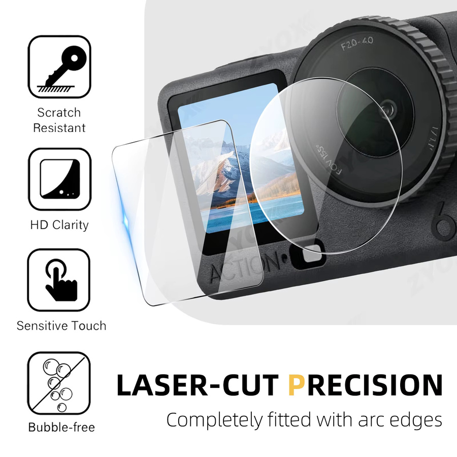 DJI Osmo Action 6 und Osmo Action 5 Pro Schutzglas Set: Transparentes 9H Gehärtetes Glas für Bildschirm und Objektiv zur Kratzschutz-Optimierung - Bild 5