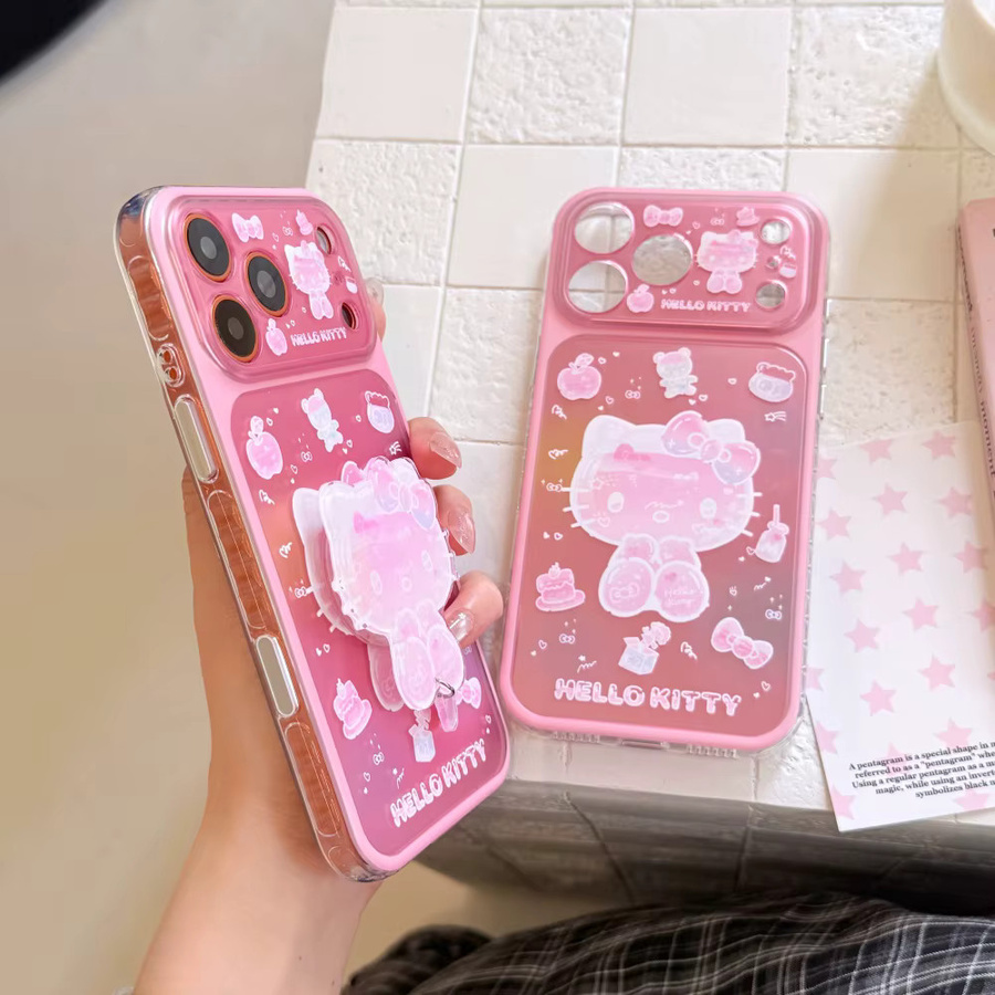 Sanrio Kawaii 3D Cartoon Handyhülle aus weichem Silikon mit KT Standhalter für iPhone 15, 16 und 17 Pro Max in Rosa - Bild 3