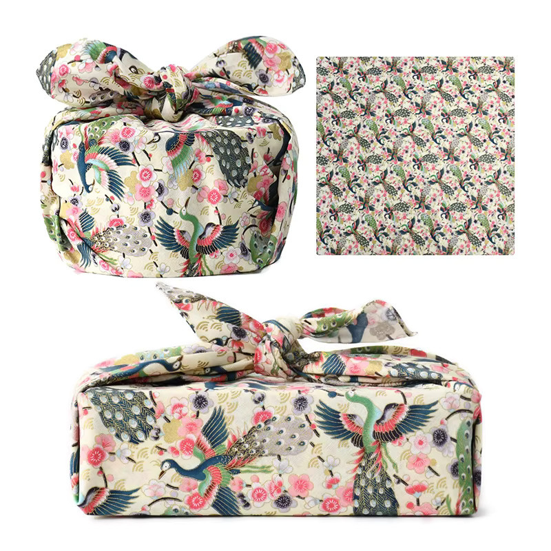 Japanisches Furoshiki Wickeltuch aus Baumwolle für Picknick und Geschenkverpackung, B/B: 70 x 70 cm, Mehrfarbig - Bild 2