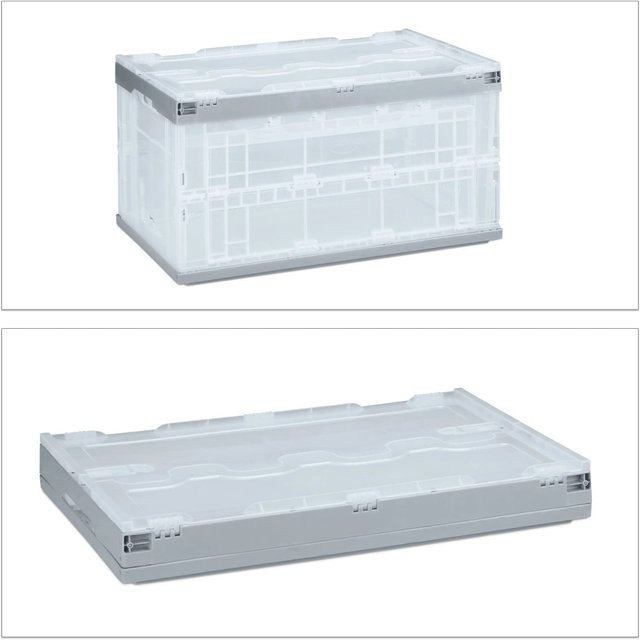 Relaxdays Transportbox mit Deckel aus Polypropylen in Grau, stapelbar und zusammenklappbar, B/T/H: 59,5 x 39,5 x 31,5 cm - Bild 1