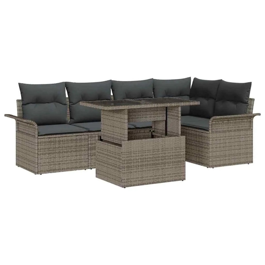 vidaXL Garten-Sofa-Set aus Poly Rattan in Grau, 6-teiliges L-Shape Lounge-Set mit Kissen und integriertem Stauraum - Bild 2