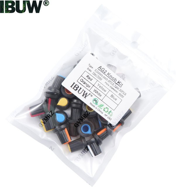 30er Set AG2 Drehregler in 5 Farben für Potentiometer und Schalter, Lochdurchmesser: 6 mm, Maße: 15 x 17 mm, ideal für deine DIY-Elektronikprojekte - Bild 1