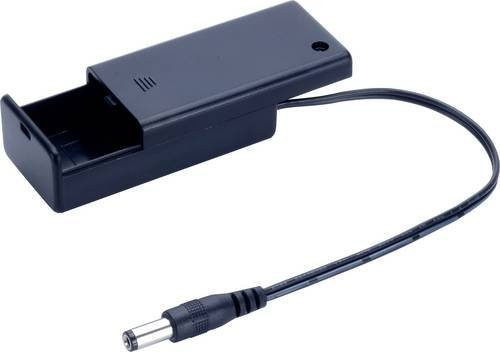TRU COMPONENTS SBH-9VAS+DC PLUG Batteriehalter für 1x 9V Block mit 3,5 mm Klinkenstecker in Schwarz - Bild 1