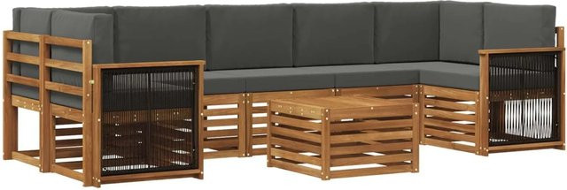 vidaXL Outdoor-Sofagarnitur in L-Form aus Massivholz Akazie mit 8 Kissen in Natur und Anthrazit - Bild 1