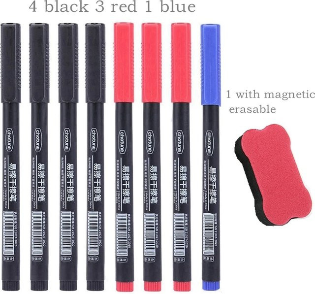 8 Stück Whiteboard-Marker mit feiner Spitze und 0,5 mm Strichstärke in Schwarz, Blau und Rot für Schule und Büro - Bild 1