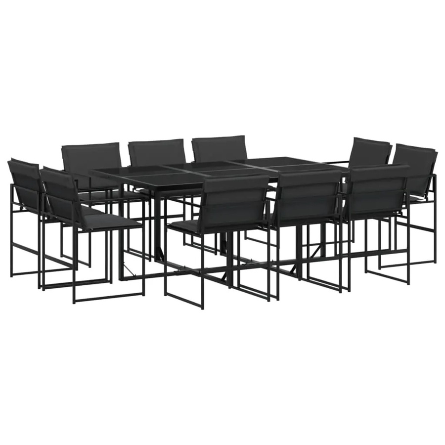 vidaXL 11-tlg Garten-Essgruppe mit Textilene-Sitzflächen und Kissen in Schwarz und Grau mit Glastisch - Bild 2
