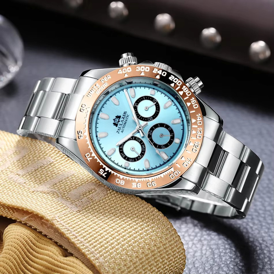 PAULAREIS P Armbanduhr Automatik, Edelstahl, Gold, Blau, Herren - Bild 3