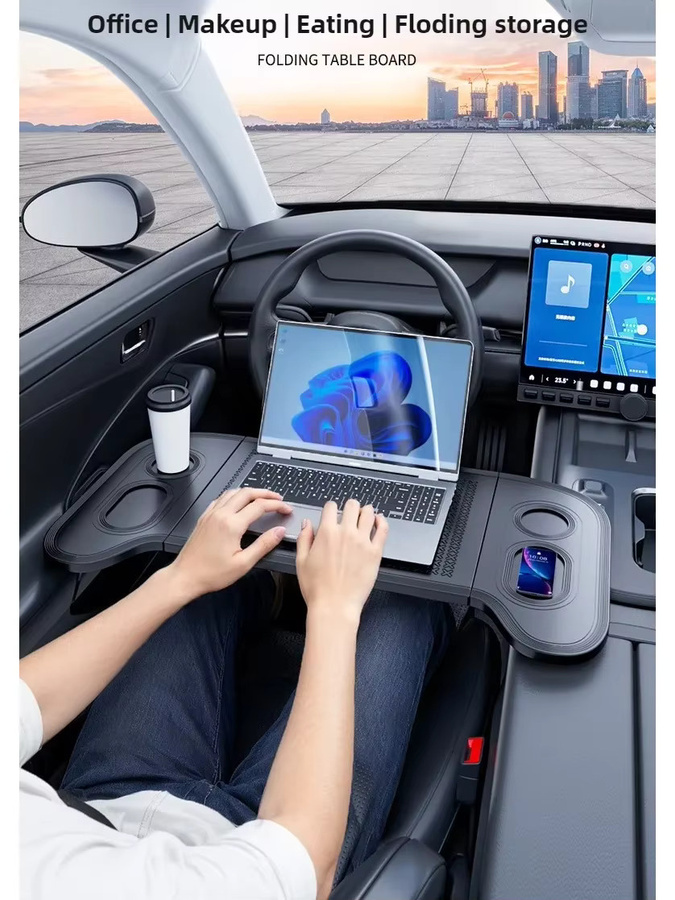 HONGDAUTO Universeller Autotisch, faltbarer Laptop- und Esstisch für Camping und Reisen, Schwarz, Rechteckig - Bild 7