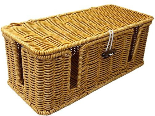 Rattan Kabelmanagement Box in Braun im rustikalen Bauernhaus-Stil für Router, USB-C und Ladegeräte - Bild 1