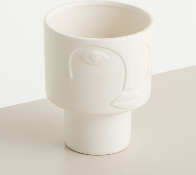 Keramik Übertopf Face von Blume2000 in Weiß, Durchmesser: 14,5 cm, Höhe: 17,5 cm - Bild 1