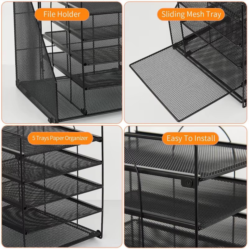 5-teiliger Desktop-Dokumentenorganizer aus Metall in Schwarz als mehrschichtiges Aktenregal und Aufbewahrungsbox für deinen Bürobedarf - Bild 6