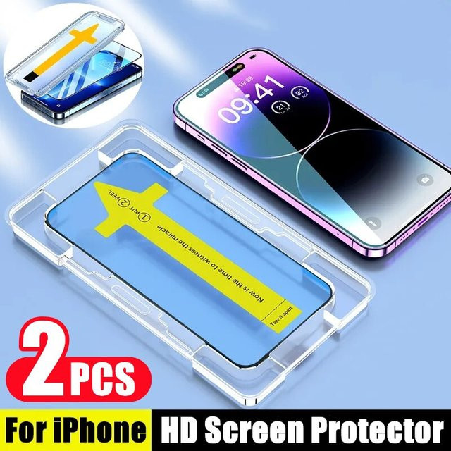 SFHOMIE 2er Pack Displayschutzfolie aus gehärtetem Glas für iPhone 14 15 13 12 11 Pro Max, transparent, mit Ein-Klick-Installation - Bild 1