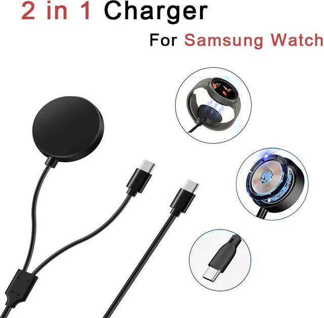 2-in-1 USB-C Ladegerät für Samsung Galaxy Watch 7, 6, 5 und 5 Pro sowie Smartphone, Schwarz - Bild 1