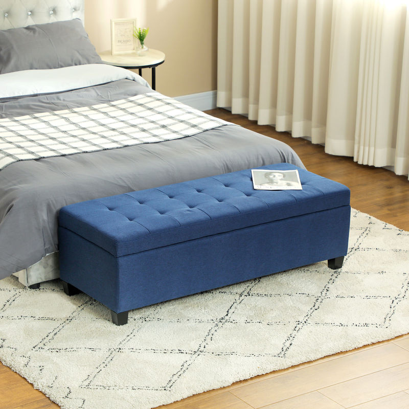 HOMCOM Polsterbank mit Stauraum in Blau, gepolsterte Truhenbank mit Knopfheftung aus Stoff, B/T/H: 125 x 49 x 41,5 cm - Bild 2