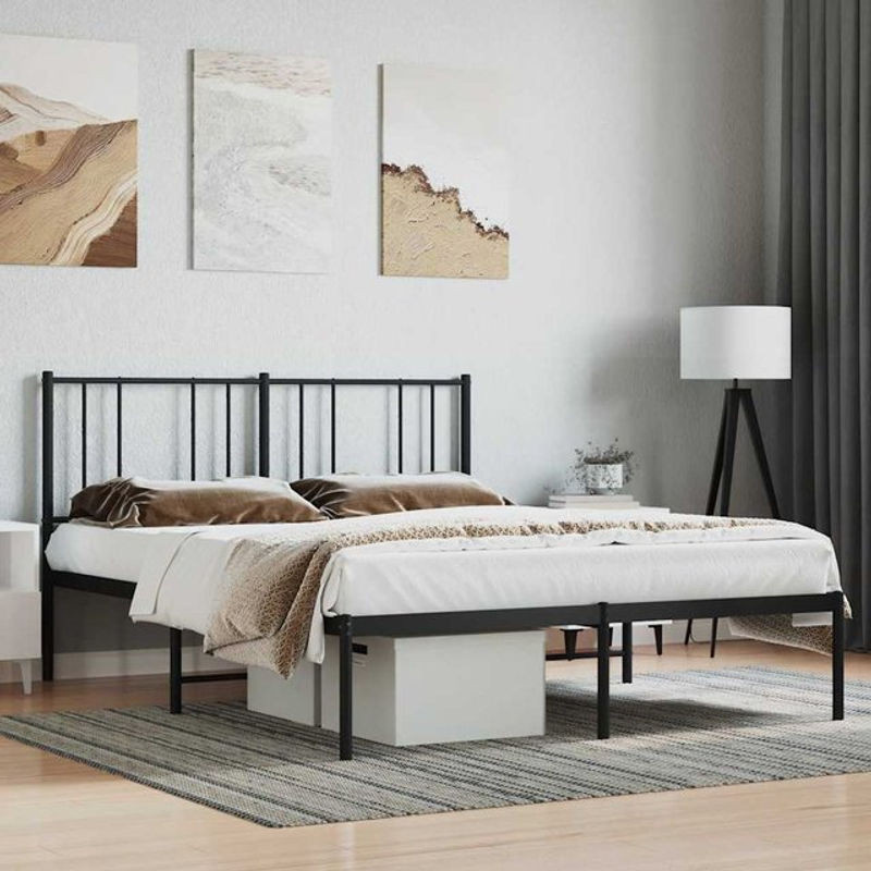 Vidaxl Metall-Bettgestell mit Kopfteil in Schwarz, B/L: 140 x 190 cm - Bild 1