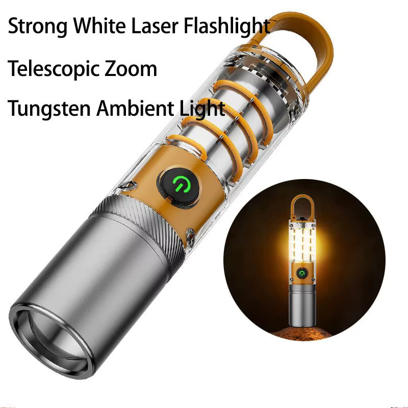 ESMARTER LED-Tungstenlampe mit Haken, wasserdichte Dual-Source Outdoor-Taschenlampe mit Teleskop-Zoom und COB-Arbeitsleuchte, silberfarben - Bild 4