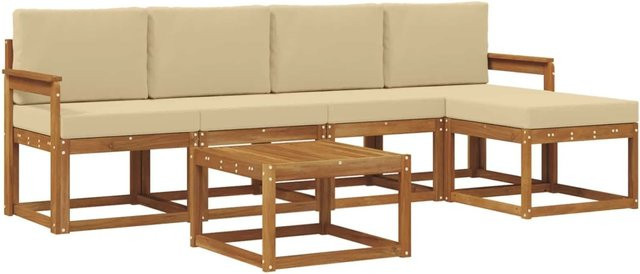 vidaXL Outdoor-Sofagarnitur aus Massivholz Akazie in Natur und Beige, 6-teiliges Set mit wetterfesten Kissen - Bild 1