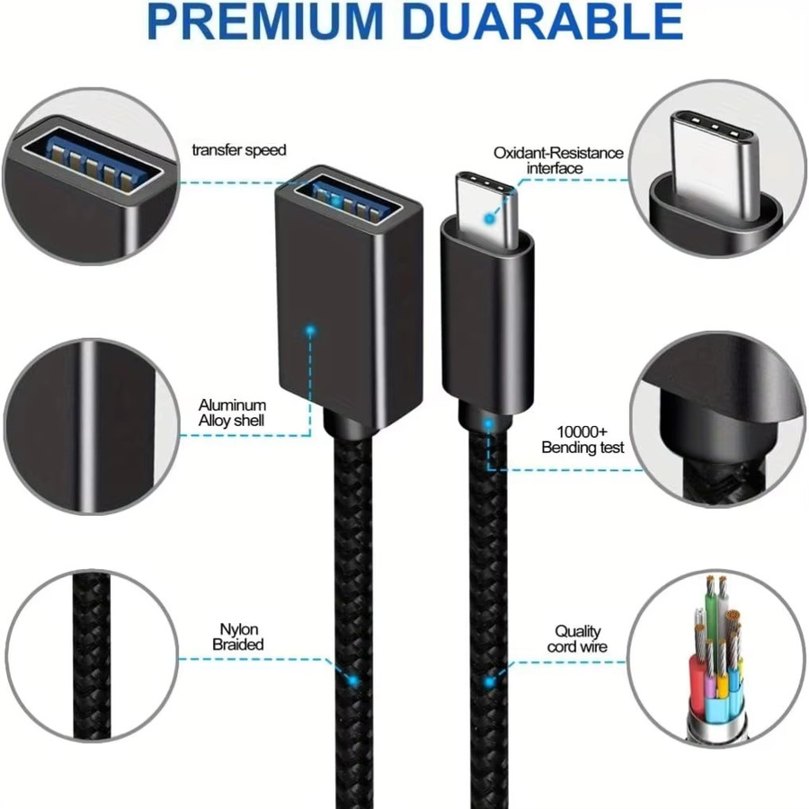 OTG USB-A auf USB-C Kabeladapter in Schwarz für Xiaomi, Samsung S20 und Huawei sowie MacBook Pro - Bild 4