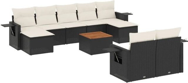 vidaXL 10-tlg. Garten-Sofagarnitur aus Polyrattan mit Kissen in Schwarz - Bild 1