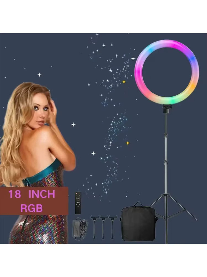 RGB Ringlicht Set mit Stativ und Telefonhalterung für Fotografie und Make-up, 45 cm Ringlampe in Schwarz und Weiß - Bild 4