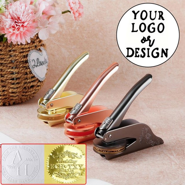 Personalisierter Buch-Hochzeits-Embosser-Stempel mit individuellem Logo in Schwarz aus Metall - Bild 1