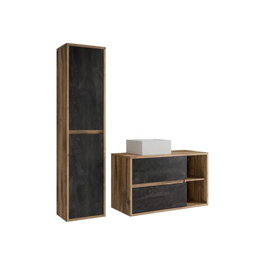 Vente-unique Badmöbel-Set Tikitiki in Naturfarben Hell mit Waschbeckenunterschrank und vertikalem Schrank, Breite: 100 cm - Bild 2