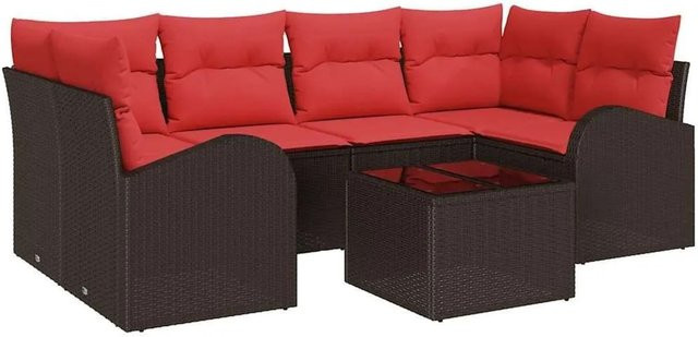 vidaXL Gartensofa-Set in L-Form aus braunem Poly-Rattan mit Tisch und Polsterkissen - Bild 1