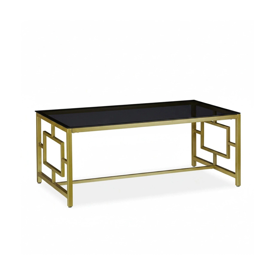Relaxdays Couchtisch aus Glas und Metall in Schwarz und Gold, B/T/H: 110 x 45 x 60 cm - Bild 2